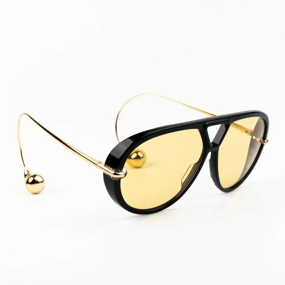 NEW Bottega Veneta BV1273S 003 Black Gold Yellow Pilot Unisex Sunglasses